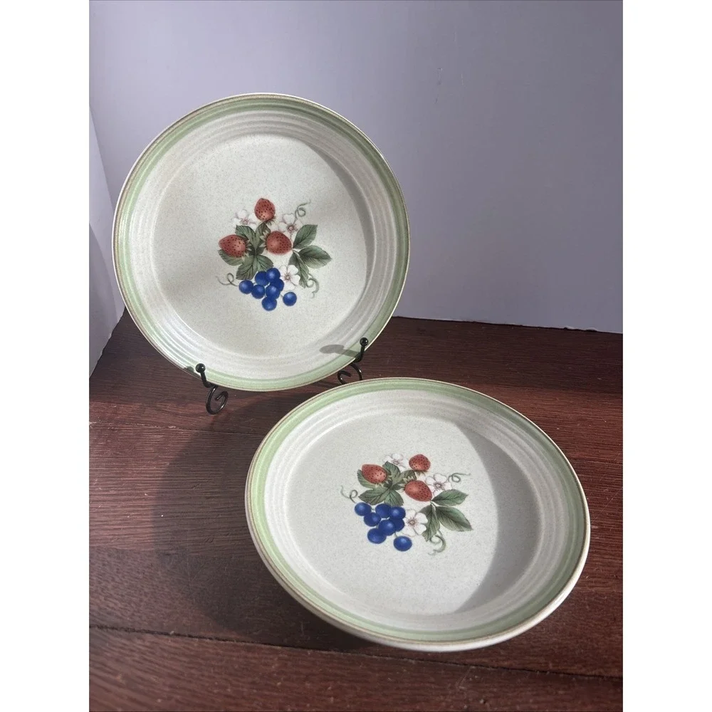 Cera Stone from Mikasa CN120 Berry Bloom Two Luncheon Salad Plates Red Blue‎